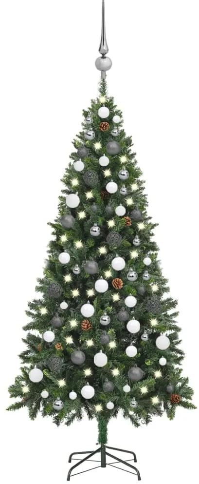 Osvetlený umelý vianočný stromček s guľami a šiškami 180 cm 3077893