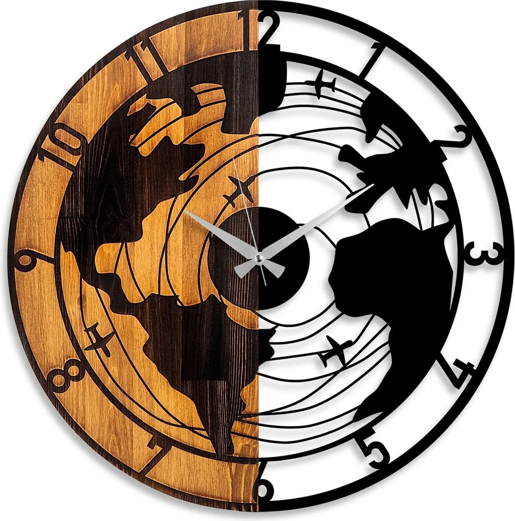 Dekoratívne nástenné hodiny WALLIE WOODEN WORLD MAP 56 cm orech/čierne