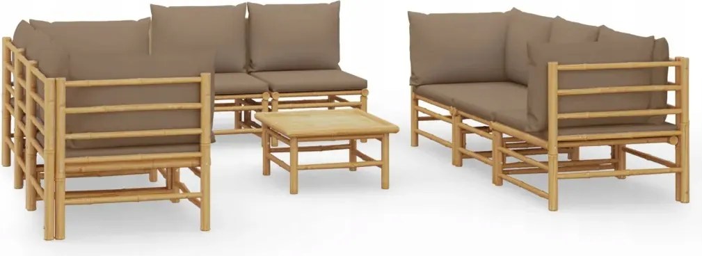 vidaXL 9-dielna sada nábytku do záhrady, vankúše vo farbe taupe, bambus