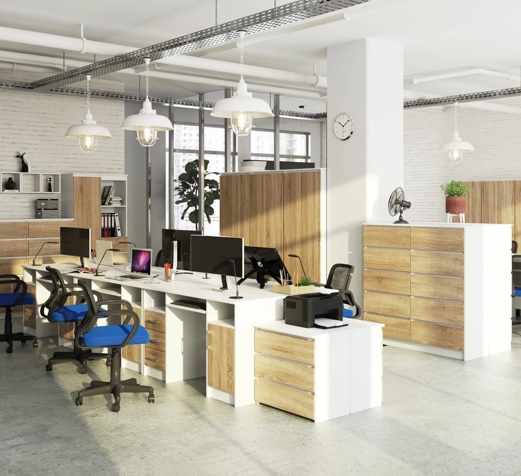PC stolík Asegura (biela + dub sonoma). Akcia -20%. Vlastná spoľahlivá doprava až k Vám domov. 1117065