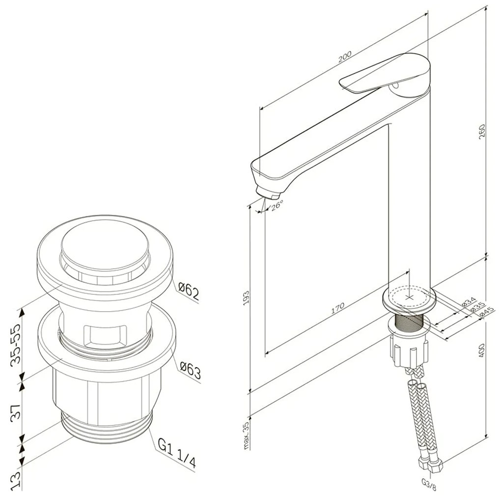 Umývadlová batéria AM.PM Hit FTA92222 vysoká s odtokovým ventilom, čierna