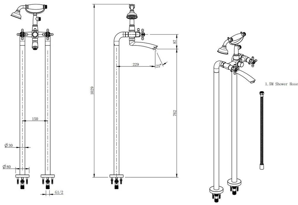 F-Design Lacrima, voľnestojaca vaňová batéria s ručnou sprchovou sadou, chróm lesklý-biela, FD1-LRA-11F-11