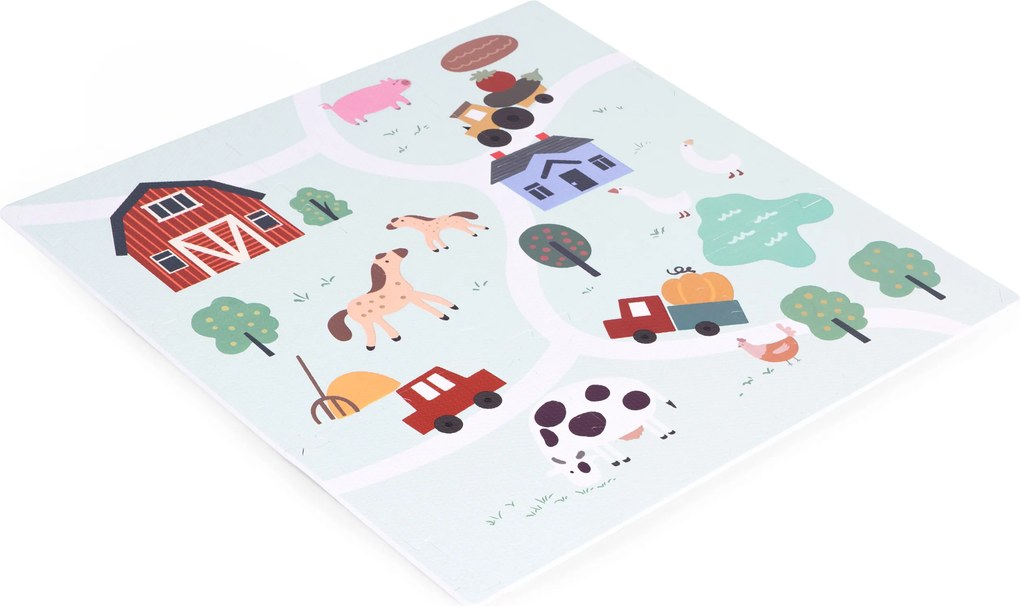 ECOTOYS Detská penová puzzle hracia podložka Farma EVA 90,5×90,5 cm, 21 dielov