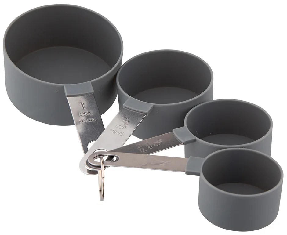 ALTOM Kuchynské odmerky do dóz, súprava 8ks s kovovým úchytom, sivé