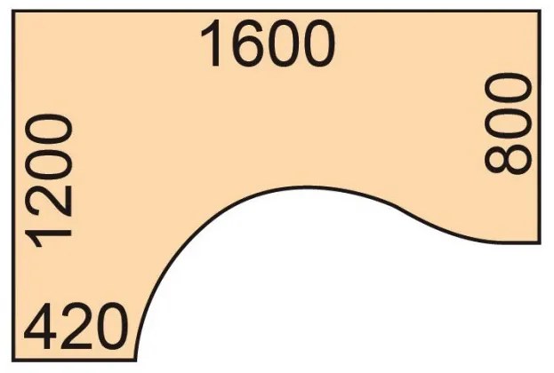 Výškovo nastaviteľný stôl, 2 motory, 745 - 1215 mm, ergonomický ľavý, doska 1600 x 1200 mm, sivá podnož, sivá