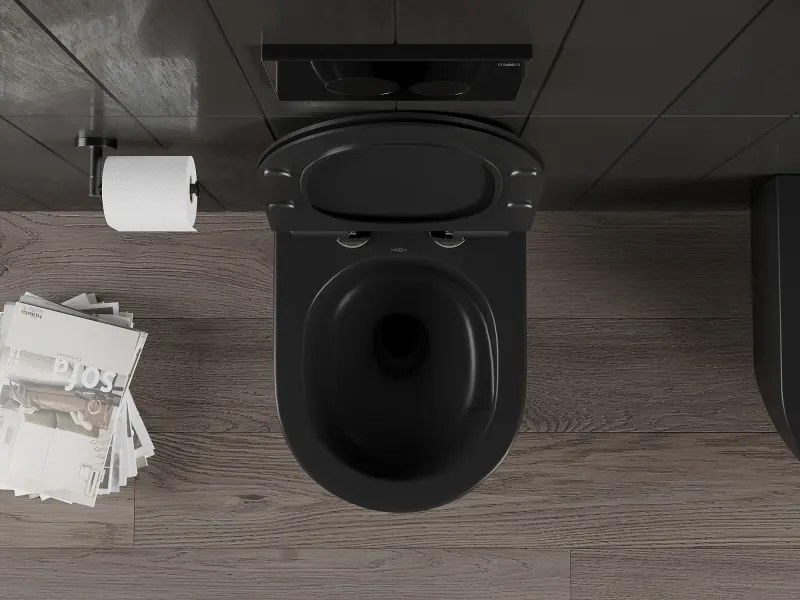 Mexen Carmen, závesná WC misa 490x365x340 mm, Rimless Tornádo + WC sedadlo z duroplastu, čierna matná, 30880185T
