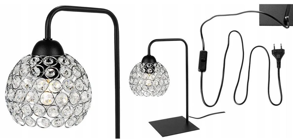 Stolná lampa Crystal, 1x strieborné krištáľové tienidlo