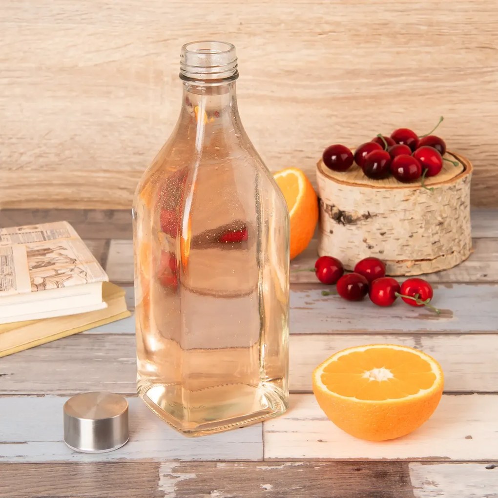 Orion Sklenená hranatá fľaša na mlieko / olej / aviváž so skrutkovacím uzáverom, 1l DORA