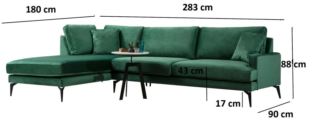 Rohová sedačka Papirolla (L) (zelená + čierna). Akcia -18%. Vlastná spoľahlivá doprava až k Vám domov. 1106936