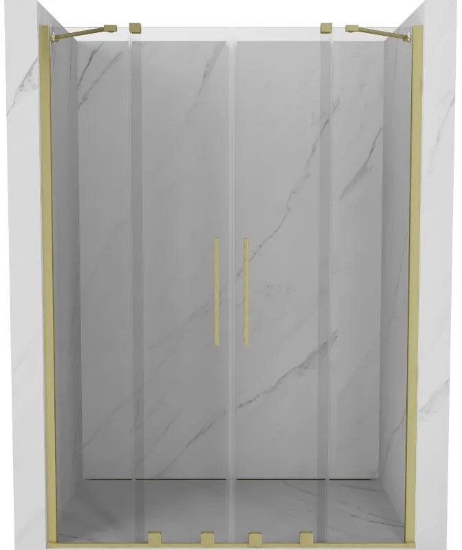 Mexen Velar Duo, posuvné dvere do otvoru 160x200 cm, 8mm číre sklo, zlatá matná, 871-160-000-02-55