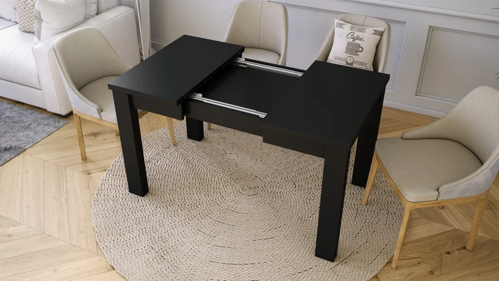 FONTE Čierny Mat - KLASICKÝ STÔL DO KUCHYNE/OBÝVACEJ IZBY 110x75 ROZKLADANÝ DO 155 cm!
