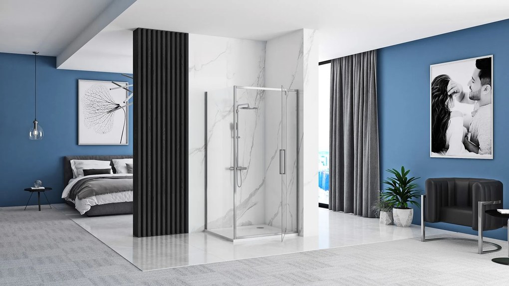 Rea Rapid Swing, rohový sprchovací kút 100(dvere) x 80(stena) x 195 cm, 6mm číre sklo, chrómový profil, KPL-K4606