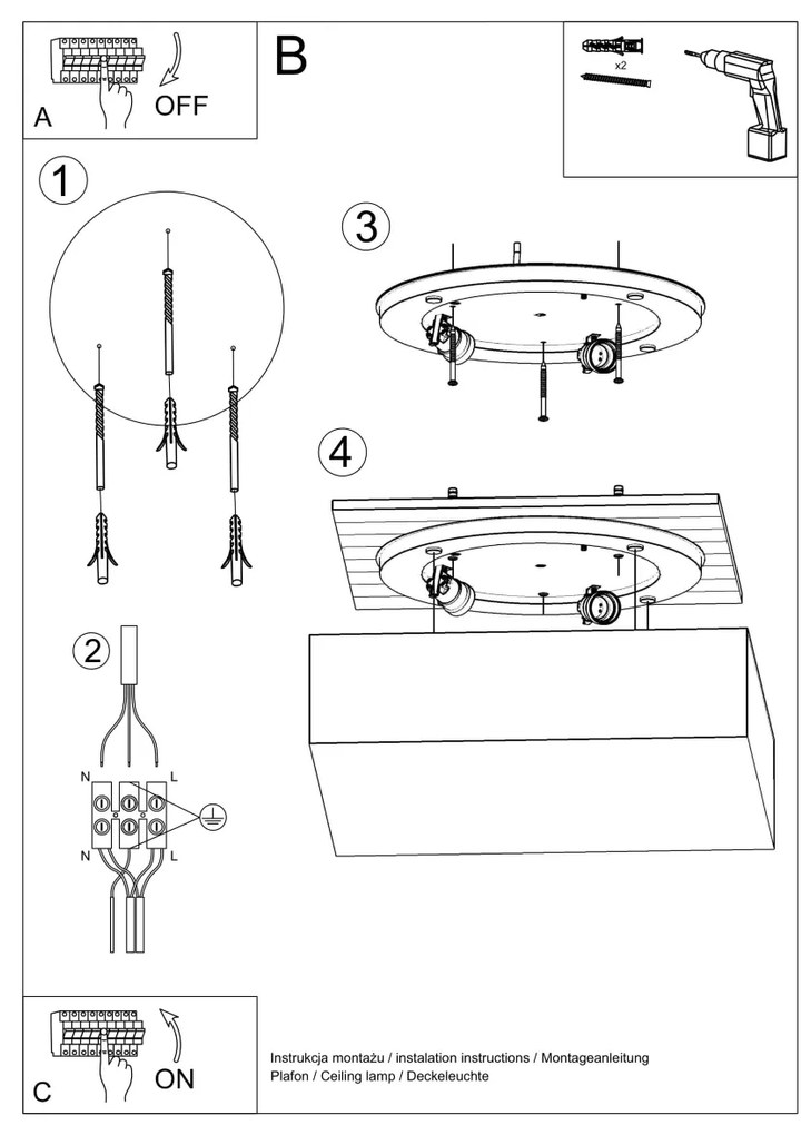 Stropné svietidlo Horus, 1x biele plastové tienidlo, (biely plast), (55 cm)