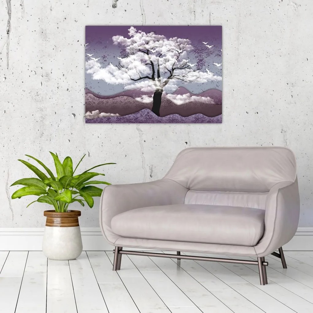 Sklenený obraz - Strom v oblakoch (70x50 cm)