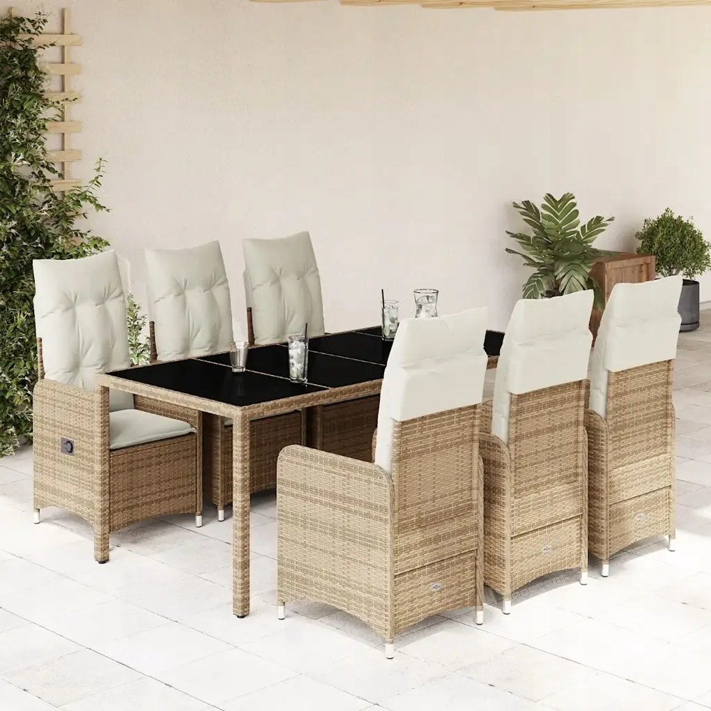 vidaXL 7-dielna záhradná bistro súprava s vankúšmi béžová polyratan