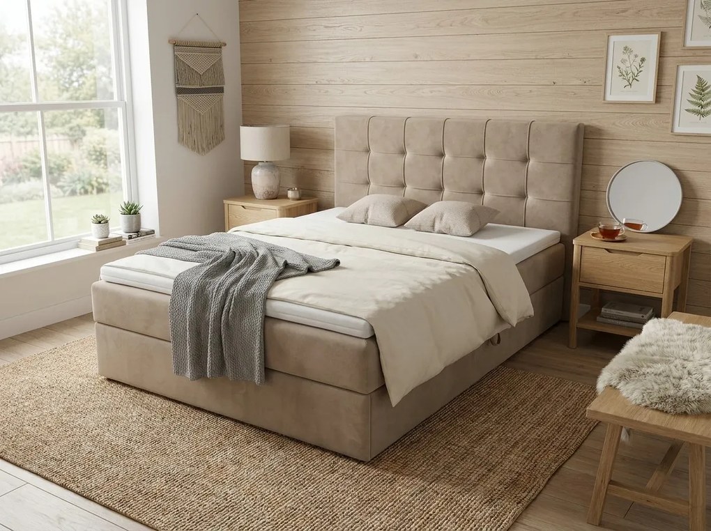 Čalúnená posteľ boxspring DIRELIS TRINITY 180x200 cm béžová Matrac: Matrac Bonell pružinový