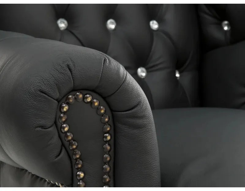 furniture-nabytek.cz - Masívne kreslo Chesterfield Kingsfield, ušák, pravá koža, čierne