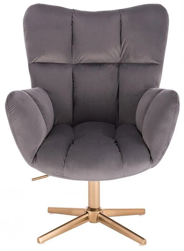 LuxuryForm DESIGN Kreslo AURORA VELUR na zlatom kríži - tmavo šedé