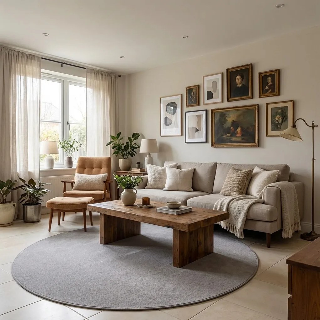 Kusový koberec Royal Lux 90 šedý kruh, 400x400 (priemer) kruh, hnedá, obývacia izba, AladinWorld Expres