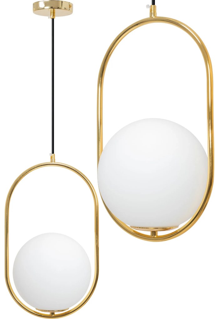 Toolight - Sklenená závesná lampa E27 60W APP473-1CP, biela-zlatá, OSW-00605