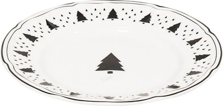 Krémový porcelánový dezertný tanierik so stromčekmi X-Mas Tree - Ø 15*1,5 cm
