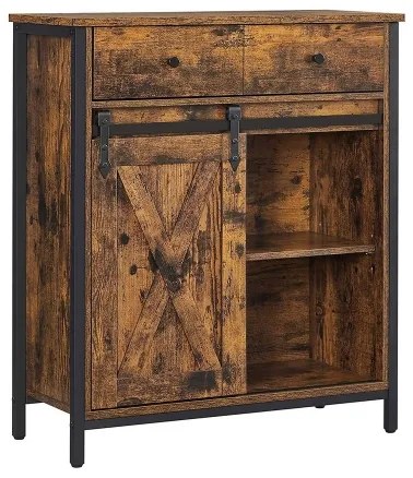 Komoda FIRA s posuvnými dvierkami a zásuvkami, hnedá/čierna