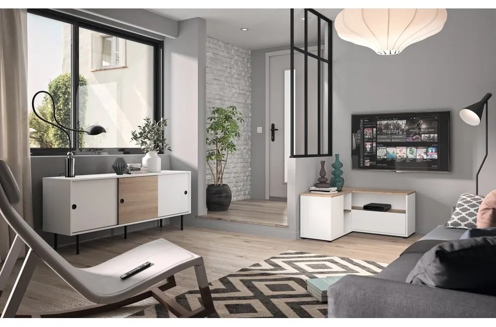 TV stolík v dekore duba v bielo-prírodnej farbe 90x45 cm Angle – TemaHome