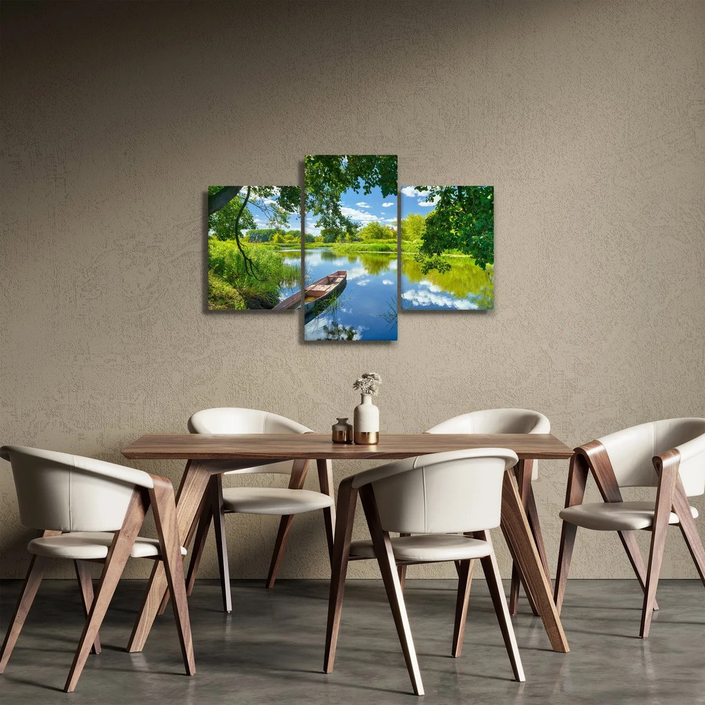 Obraz letné rieky s loďkou (90x60 cm)