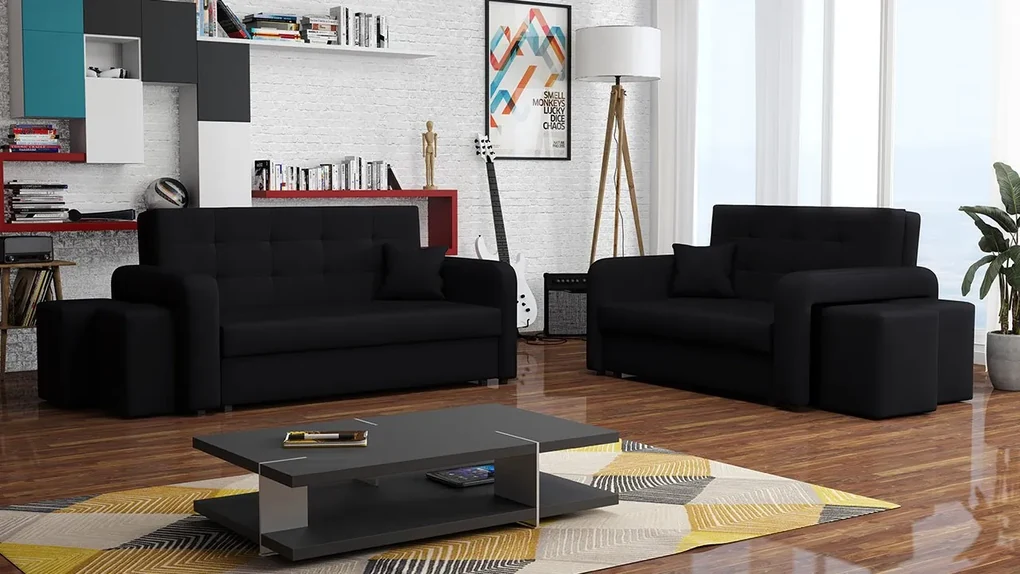 Rozkladacia sedacia súprava s úložným priestorom Clivia Home II + III, Taburetka: ľavá strana (pohovka III) + pravá strana (pohovka II), Dostupné poťahy: Enjoy 17
