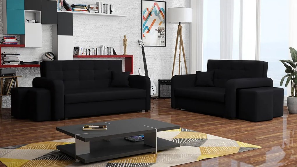 Rozkladacia sedacia súprava s úložným priestorom Clivia Home II + III, Taburetka: ľavá strana (pohovka III) + pravá strana (pohovka II), Dostupné poťahy: Malmo 81