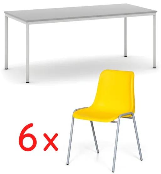 Jedálenský stôl, sivý 1800x800 + 6 jedálenských stoličiek AMADOR, žltá