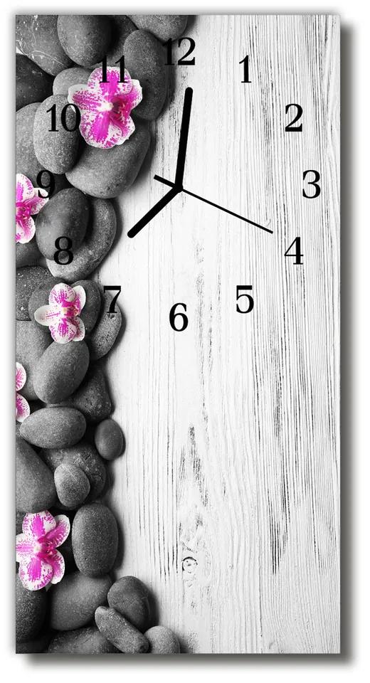 Nástenné hodiny vertikálne Kvety stones farebné orchidey 30x60 cm