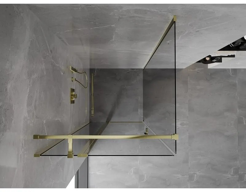 Mexen Mist T, sprchový kút s krídlovými dverami, 70 x 70 cm, 8mm číre sklo, zlatý lesklý profil, 8A4T-070-070-50-00