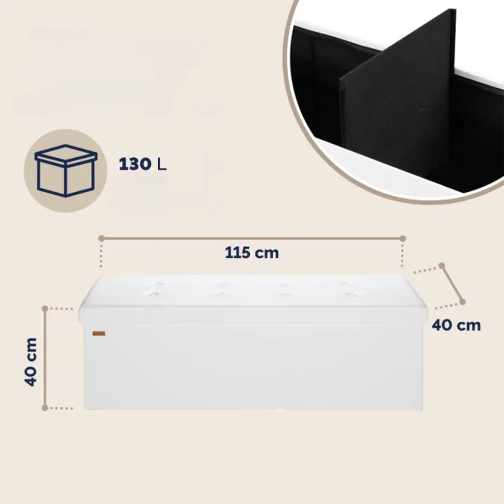 Taburet s úložným priestorom BELLA, 115x40x40cm, biela Casaria