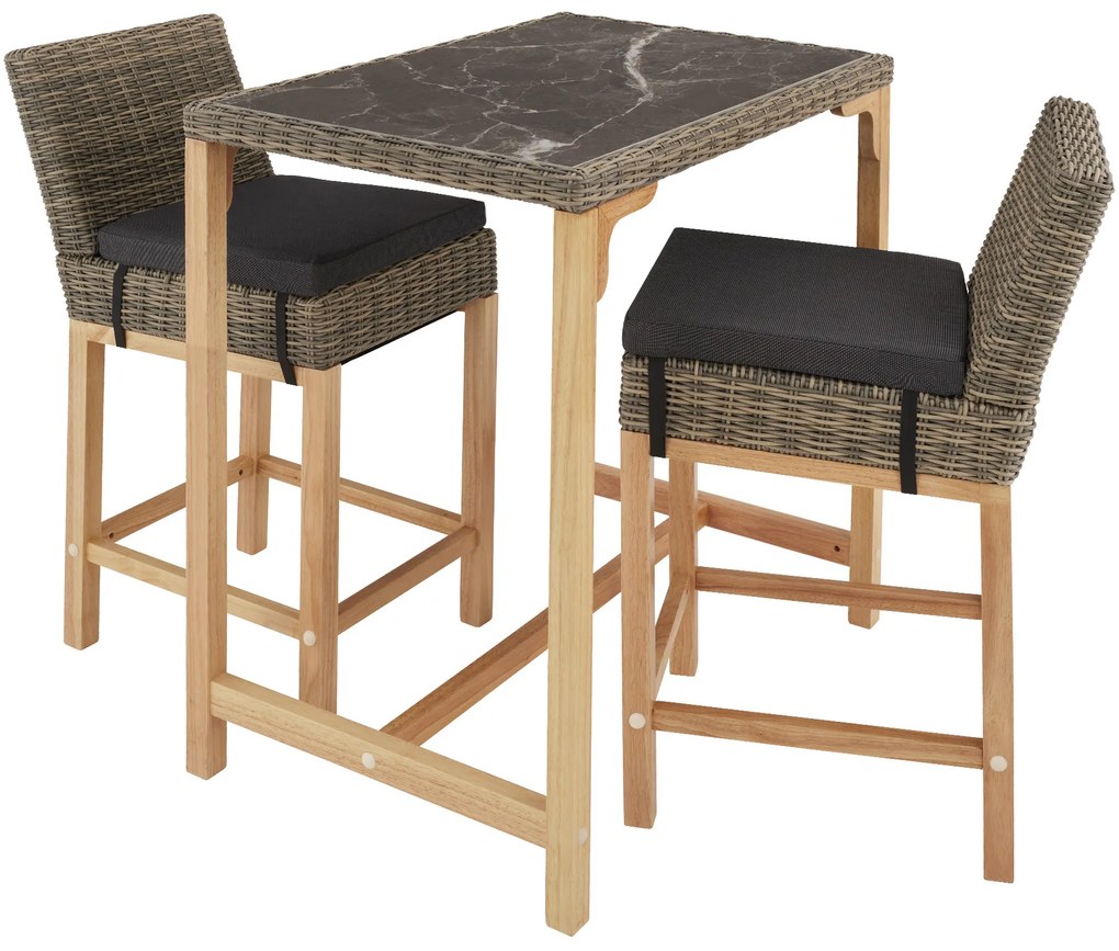 tectake 404847 ratanový barový stôl kutina s 2 stoličkami latina - prírodné