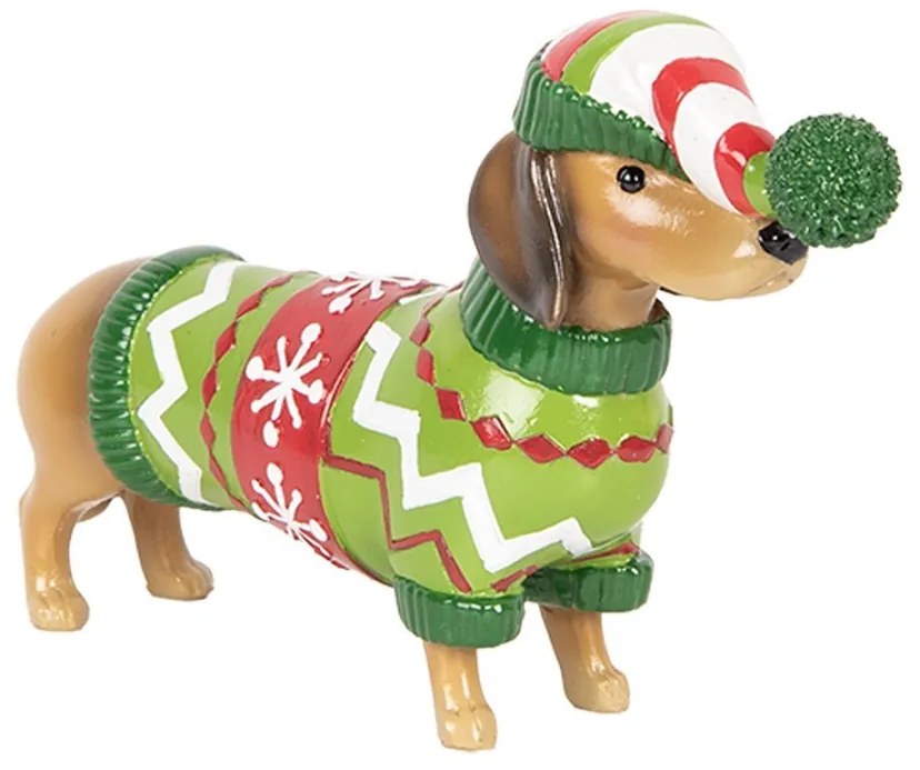 Vianočné dekorácie jazvečík v zelenom svetríku - 24*5*14 cm