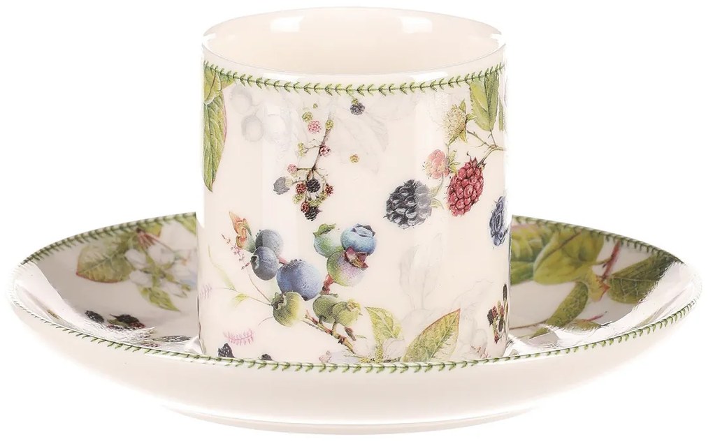 Súprava porcelánových hrnčekov s podšálkami Lesné plody, 2 ks