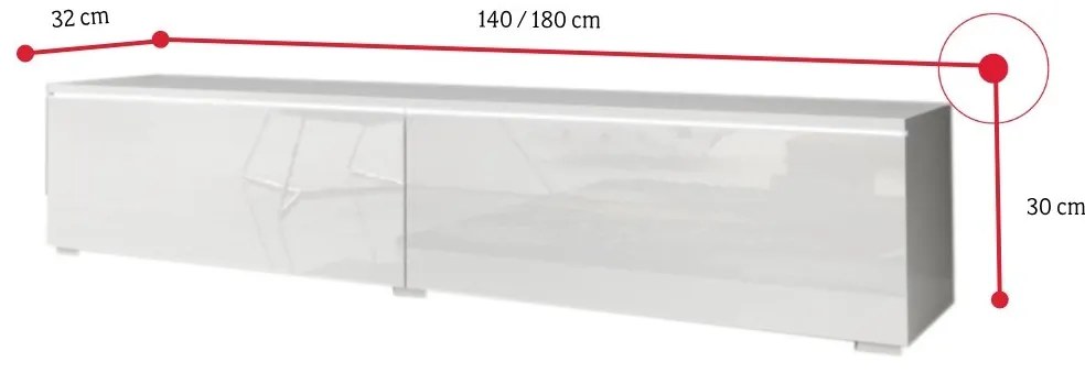 TV stolík MENDES D - biela/biela lesk / nie / 180