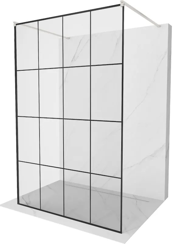 Mexen Kioto, sprchová zástena Walk-In 150 x 200 cm, 8mm sklo čierny vzor, brúsená oceľ profil, 800-150-002-97-77