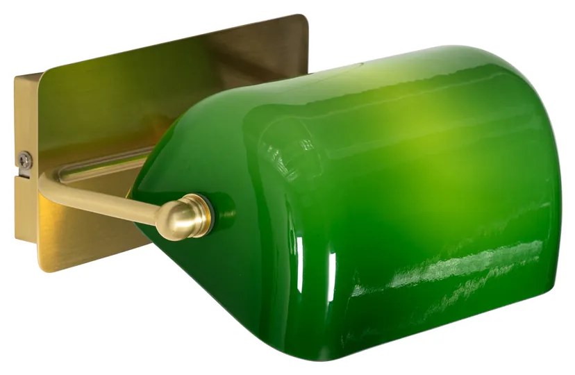 Klasická nástenná lampa mosadz s zeleným sklom - Banker