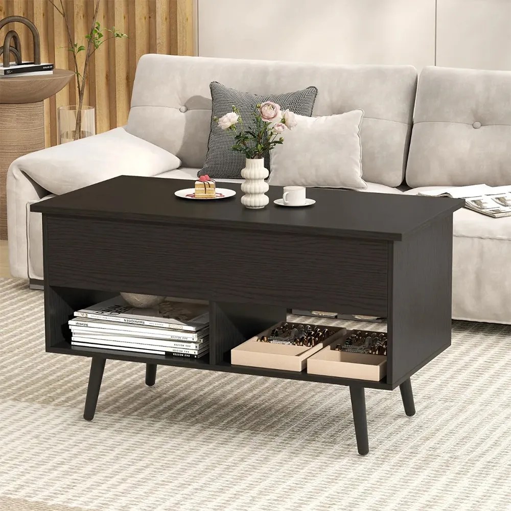 Konferenčný stolík so zdvíhacou doskou, čierny