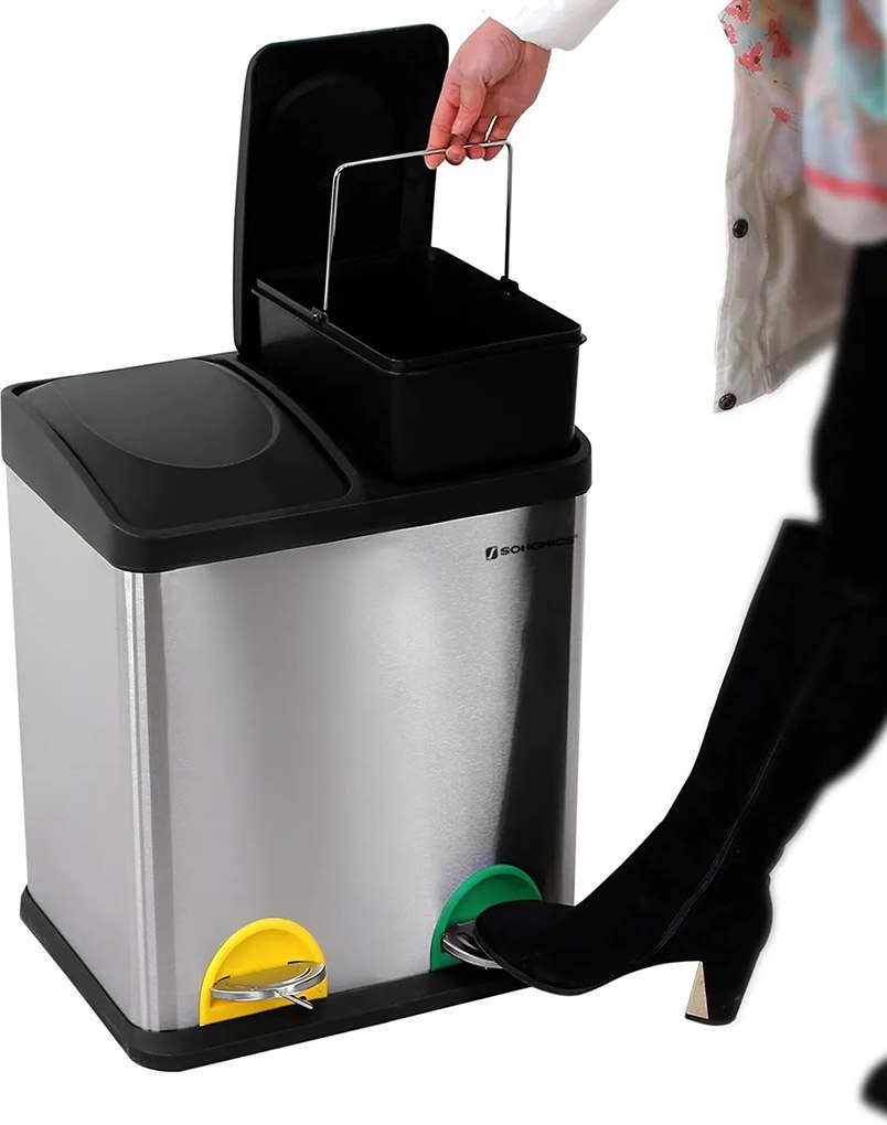 SONGMICS Nerezový kôš na triedený odpad 2x15l