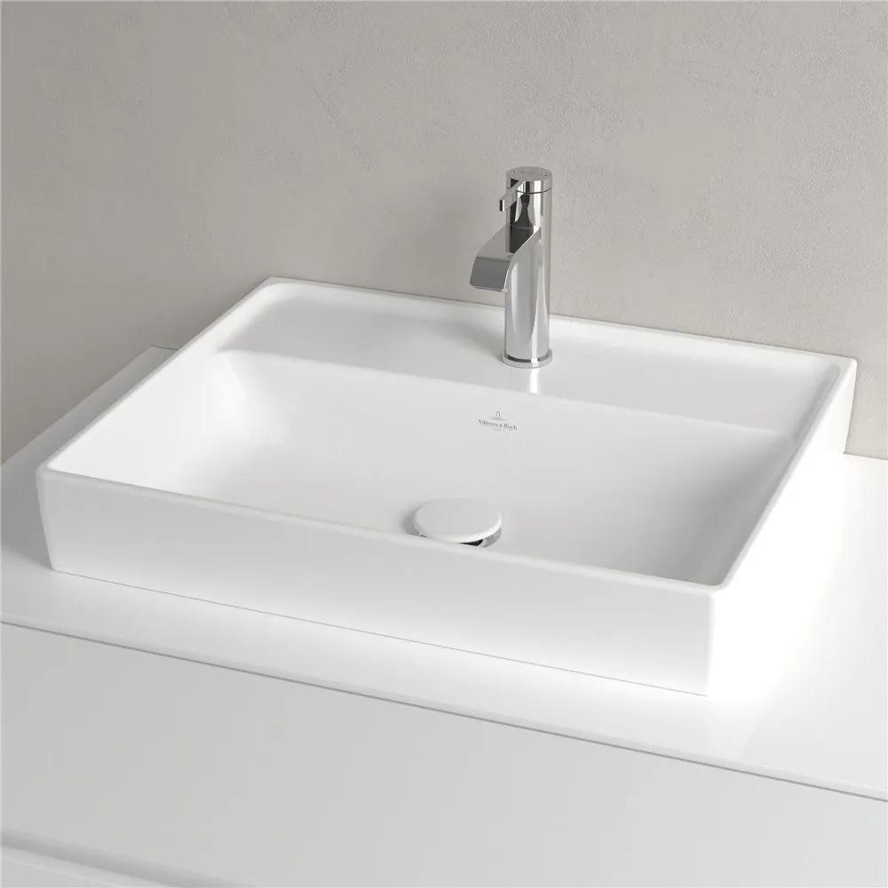 VILLEROY &amp; BOCH Collaro závesné umývadlo s otvorom, bez prepadu, 550 x 440 mm, Stone White, s povrchom CeramicPlus, 4A3356RW
