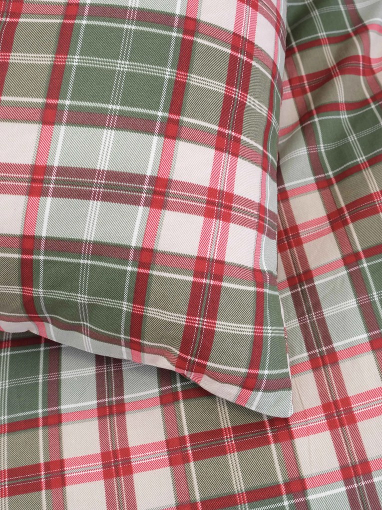 Vianočné predĺžené bavlnené obliečky Renforcé - Káro zelené