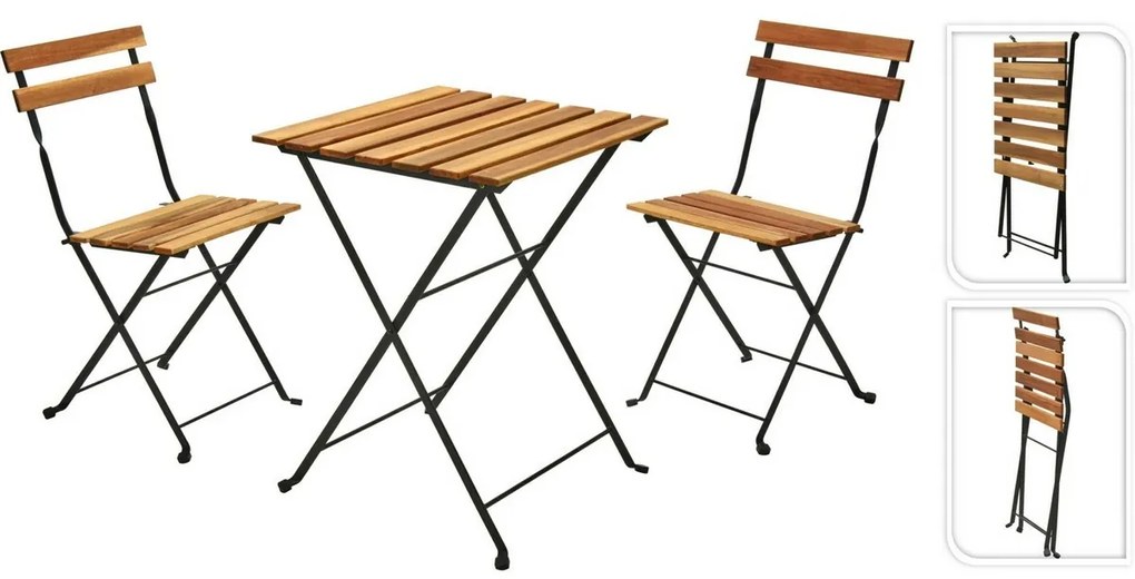 Skladací bistro set Lagos, 3 ks, akáciové drevo, oceľový rám