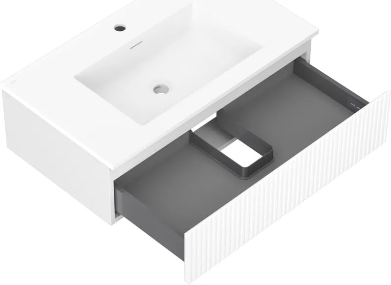 Mexen Rivel, kúpeľňová skrinka 80 cm s umývadlom Otis, 1 zásuvka, drážkovaná, biela matná, 91A20-08023-1-BF01-W18M01