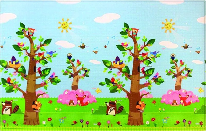 Obojstranný protišmykový koberec Vtáky v korunách stromov - 140x210 cm