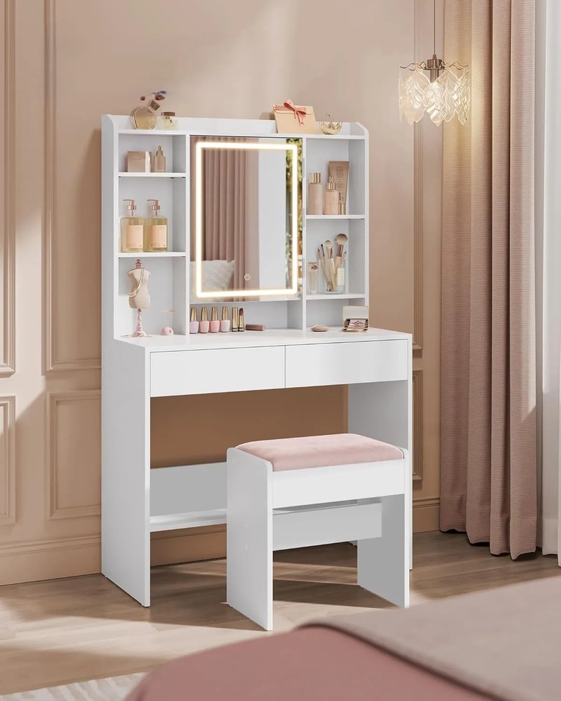 Taburet k toaletnímu stolku Kailyn bílý/růžový