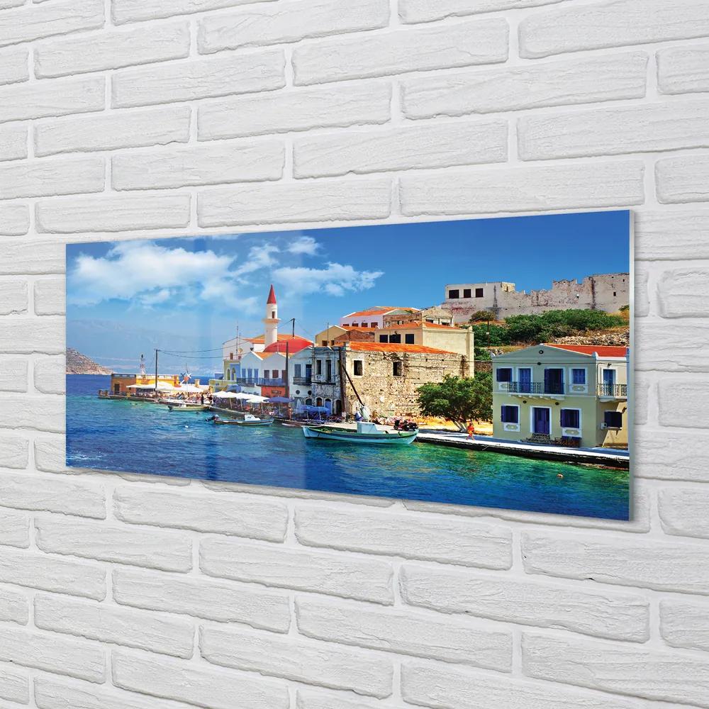 Obraz na akrylátovom skle Grécko morská pobrežie hory 120x60 cm