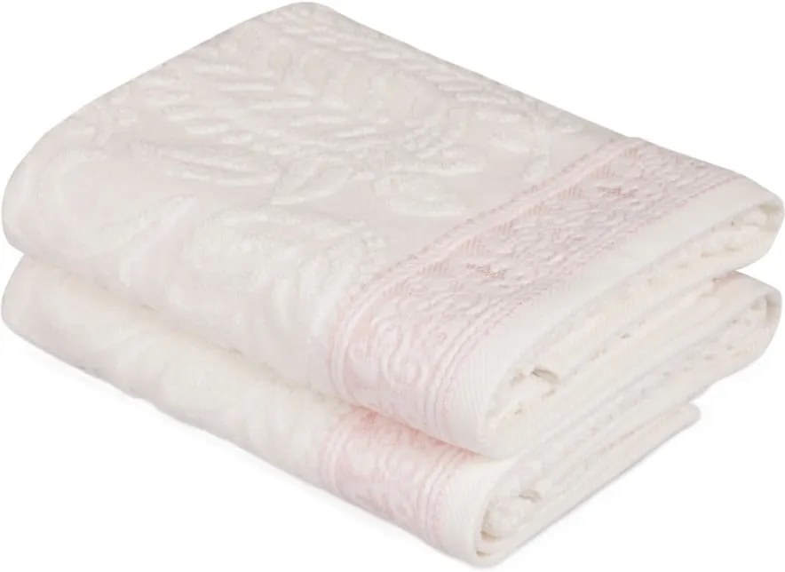 Sada 2 krémovobielych bavlnených uterákov na ruky Catherine, 50 × 90 cm